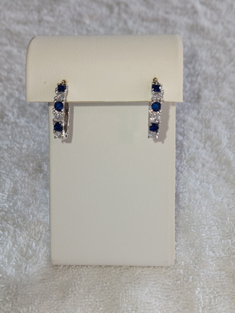 Silver Plated Blue Sapphire & CZ Hoop Earrings